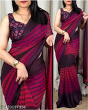 Womens Georgette saree with self jacquard border and tassels, pink spray print