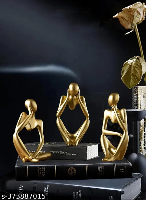 Resin gold decorative abstract thinker statues set of 3 (13cm x 6cm), ideal for home or office, exquisite craftsmanship and advanced material, perfect gift for women, men, moms, wives, and grandmas