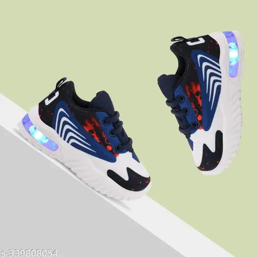 Black and red led casual sports shoes with velcro straps for little kids