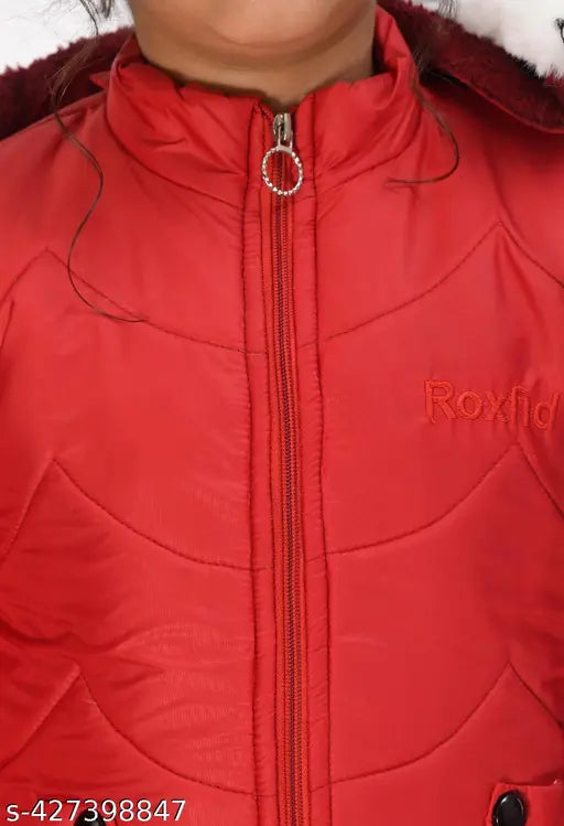 Kids girl's zippered jacket with pocket and button