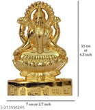 Metal Maha Lakshmi idol, Indian goddess for pooja and car dashboard. Detailed figurine, 11cm x 11cm x 7cm