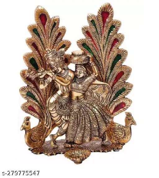 Metal Krishna-Radha idol showpiece, intricately crafted Hindu God figurine, 10cmx10cmx10cm, handmade Indian artistry for spiritual Diwali decoration