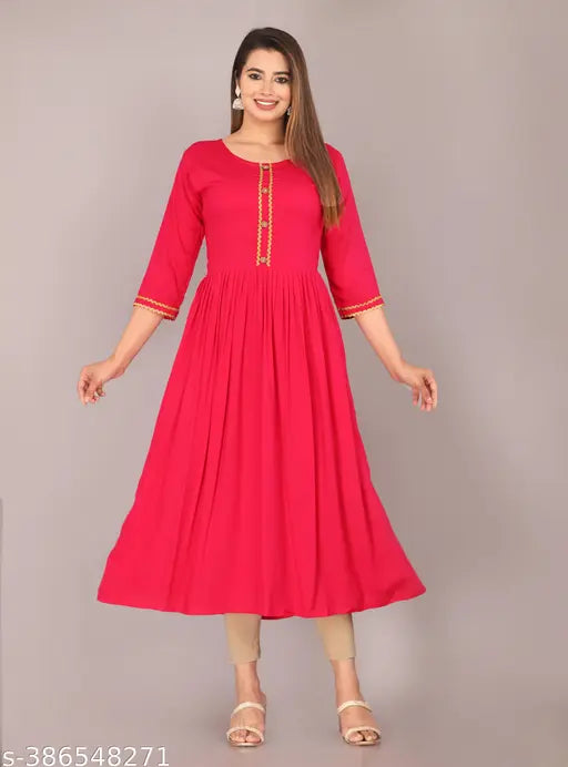 Mahin Rayon Anarkali kurti XL, vibrant solid color, traditional yet contemporary women's fashion from India