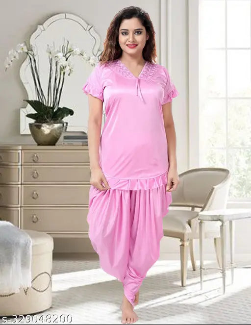 Soft satin Ankona Night suit Dhoti Kurta, comfortable sleepwear for women, Indian traditional Patiala set with free size