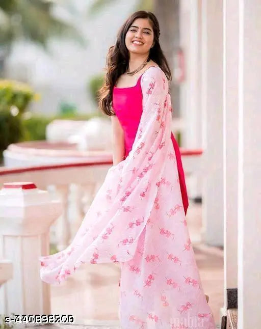 Pink Rayon Kurta and Dupatta set, sleeveless, high-quality fabric for women, India origin