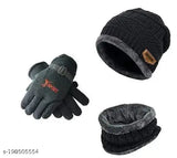 Winter woolen onesize beanie cap, scarf & hand glove combo - PinKitUnisex India