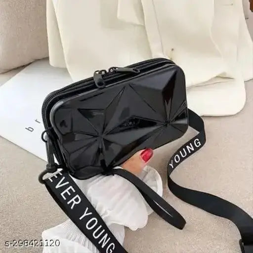 Black Fantastiqo ladies sling handbag with zip closure and multiple card slots