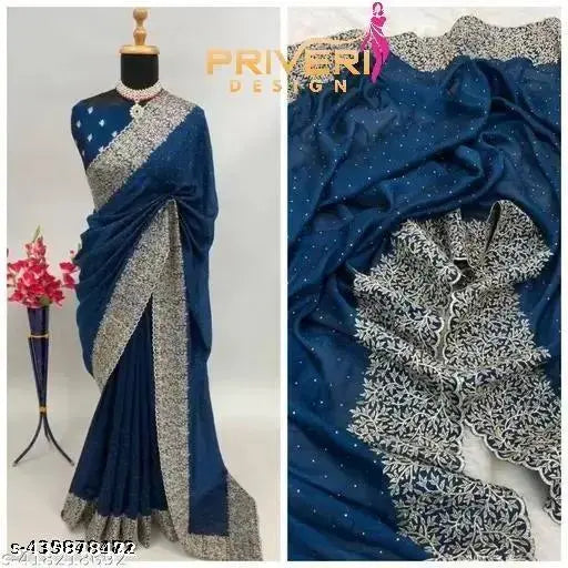 Golden Vichitra Silk Bollywood Saree with Zari Embroidery & Diamond Work, free size (length: 5.5m, blouse length: 0.8m), India origin