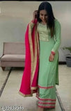 KR branded lace rayon straight kurti and palazzo with lace dupatta - solid net, long sleeves, various sizes available from S to 4XL, Indian-made