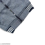 Navy blue cotton blend jacket sweater for kids, solid pattern, long sleeves - stylish and cool look for your junior. Quality clothing for kids from India