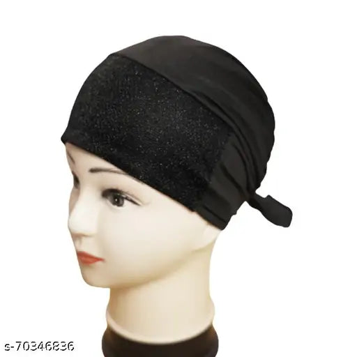 Black and white textured cotton canvas Shimmer Cap Hijab Pack of 2 - Indian Muslim inner cap for women headwrap
