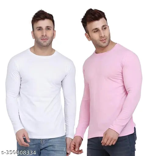 Regular Men'S Solid Cotton Blend Tshirt Full Sleeve(Pack Of 2)