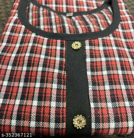 Orange plaid woolen kurta with black buttons and two front pockets