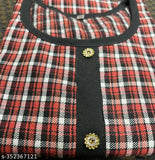 Orange plaid woolen kurta with black buttons and two front pockets