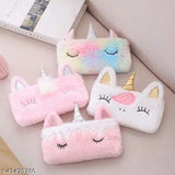 Elite textured fabric women's pouch for makeup & stationery, unicorn fur multi-purpose, India origin