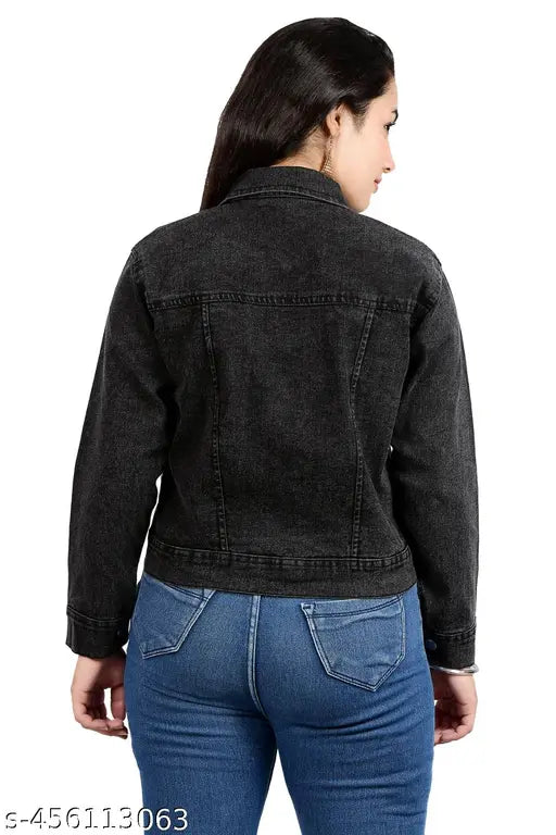 Denim Solid Black Comfy Women's Jacket, long sleeves, S-XL sizes