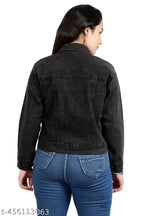 Denim Solid Black Comfy Women's Jacket, long sleeves, S-XL sizes