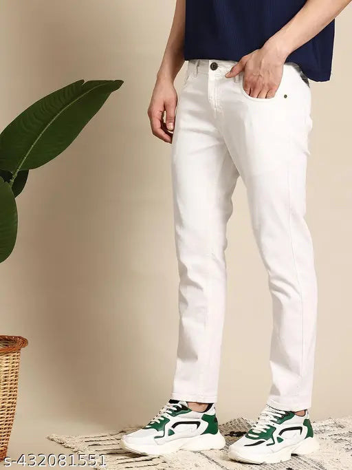 Stylish and comfortable white denim jeans for men & boys, rusticblooms brand, mid-rise, slim fit, versatile for casual and partywear, size 26/28/30/32, made in India