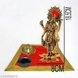 Handcrafted oxidized white metal embossed golden statue of Lord Vishnu/Narayan standing on lotus flower, Indian artifact for home decor, worship, or gift during Diwali, Vishu, Onam, Narasimha Jayanti, Krishna Janmashtami
