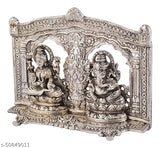 Silver Oxide Metal Ganesh-Laxmi Idol Statue (8x6 inch), adorned with frame decoration for pooja showpiece. Lustrous and intricate, perfect for home or office temples