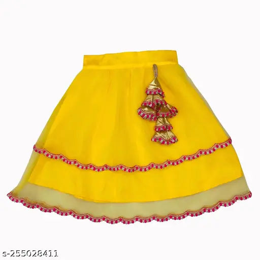 Modern satin-net Lengha and net dupatta for kids, sleeveless with embroidery lace border, various sizes from 12 months to 8 years