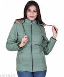 Indian-origin solid women's jacket with hoodie, warm interior and pockets