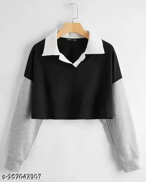 Stylish cotton full sleeve crop top, solid pattern for women and girls, comfortable and perfect for fall/winter