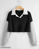 Stylish cotton full sleeve crop top, solid pattern for women and girls, comfortable and perfect for fall/winter