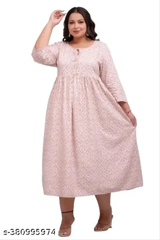 Rayon pink gown, three-quarter sleeves, printed combo, ankle length, fashionable Indian attire for women