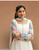 Georgette Anarkali dress with matching dupata, solid net, long sleeves, Indian traditional attire for women, various sizes available