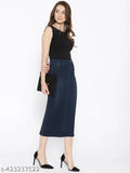 Purple feather-dyed cotton blend calf length denim pencil skirt for women, size 30