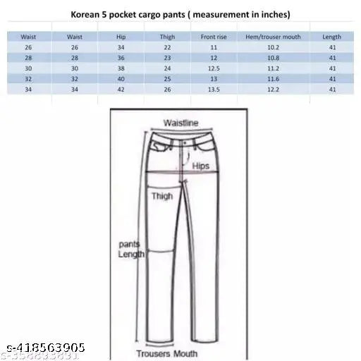 Grey cotton Korean 5-pocket cargo pants for men, solid style, size S-XXL, made in India