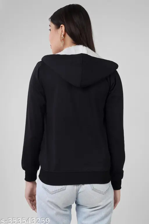 Cotton blend hooded jacket for women, soft fabric, long sleeves, side pockets