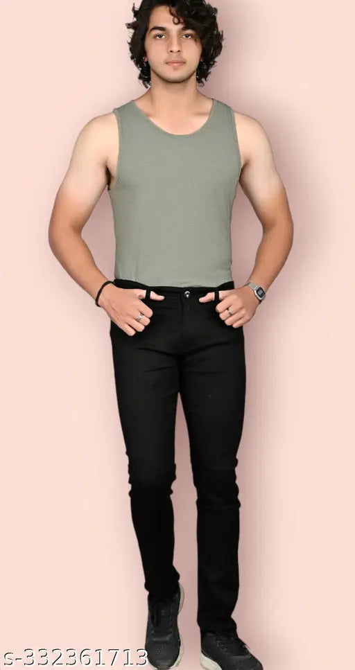 Black denim jeans by JovsHil for men, size 28x39, made in India
