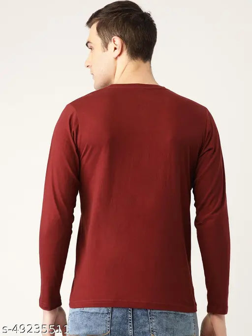 Organic Chics Full Sleeve Cotton Men's Solid Maroon T-Shirt