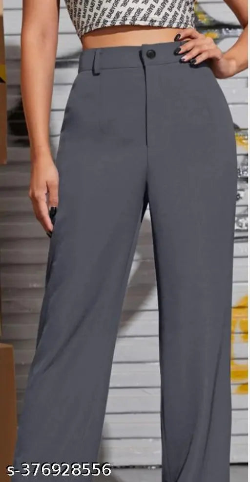 Gray soft material women's straight cut trousers, 2 pack