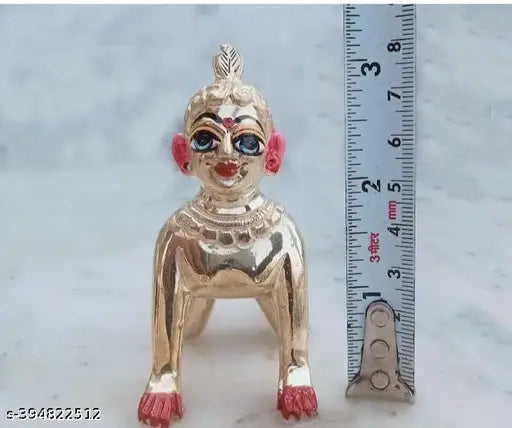 Brass Krishna idol, Shri Ji Mathura Baal Radha Rani 2 Ashtdhatu version, intricate Hindu deity figure from India