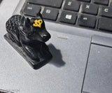 Black marble Shiva Nandi with painted tilak - handcrafted artifact for daily pooja, home or office decor