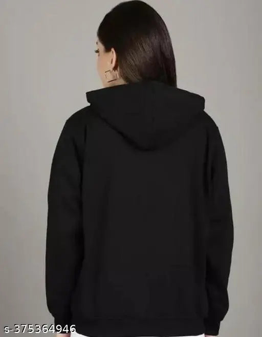 Black fleece long-sleeve zip hoodie for women, solid design from India