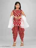 Cotton printed foil print Kurta and Dhoti set with dupatta for girls, Indian fashion top and dhoti in sleeveless design, size 4-5 years