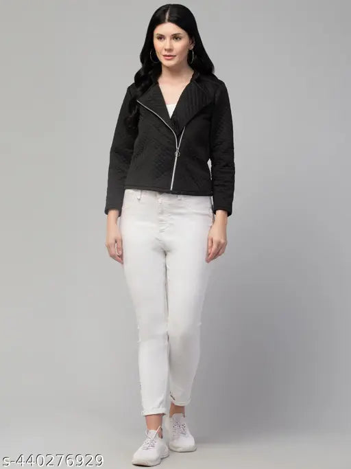 Solid nylon zipper jacket for women, long sleeves, solid pattern, various sizes available