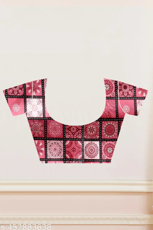 Red paisley print saree with matching blouse