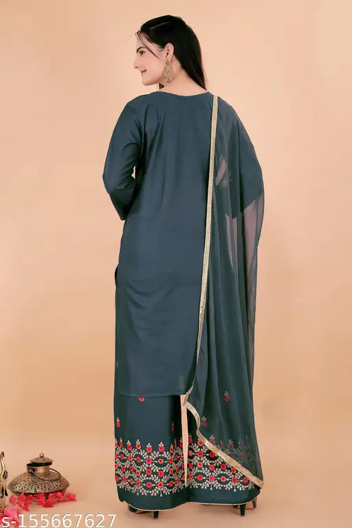 Rayon embroidered petite women's kurta with churidar, Made in India