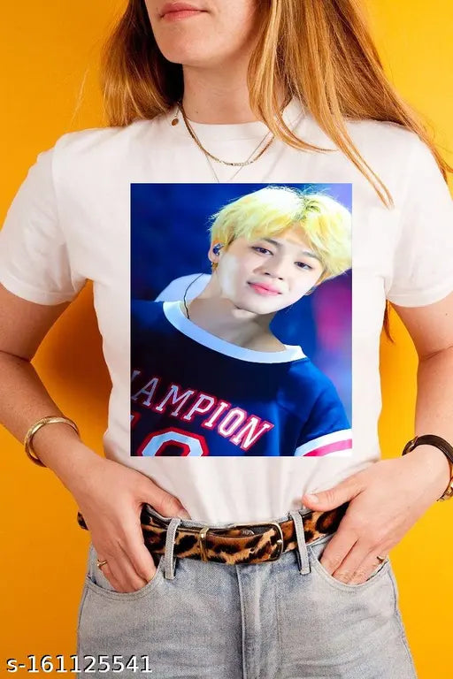 Black graphic printed t-shirt with white BTS logo