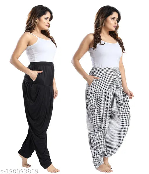 Black and white Lifetale women's sarina dhoti combo pack of 2 pieces, long skirts with slits