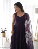 Georgette Niluvangi Anarkali Fancy Gown with Dupatta and Bottomwear - Indian couple set in sleeveless style