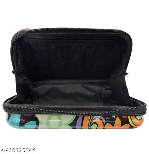 A translucent acrylic sling bag with a floral pattern and adjustable strap
