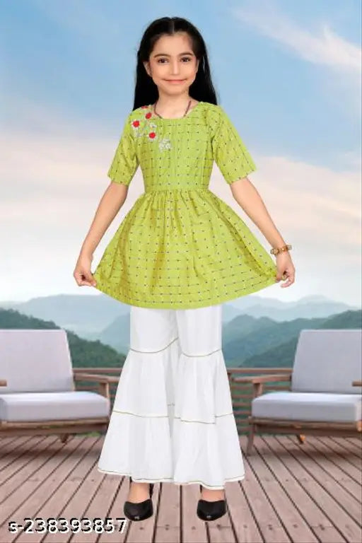 Classic cotton silk anarkali kurta sets with embellished short sleeves, Indian children's fashion in various sizes