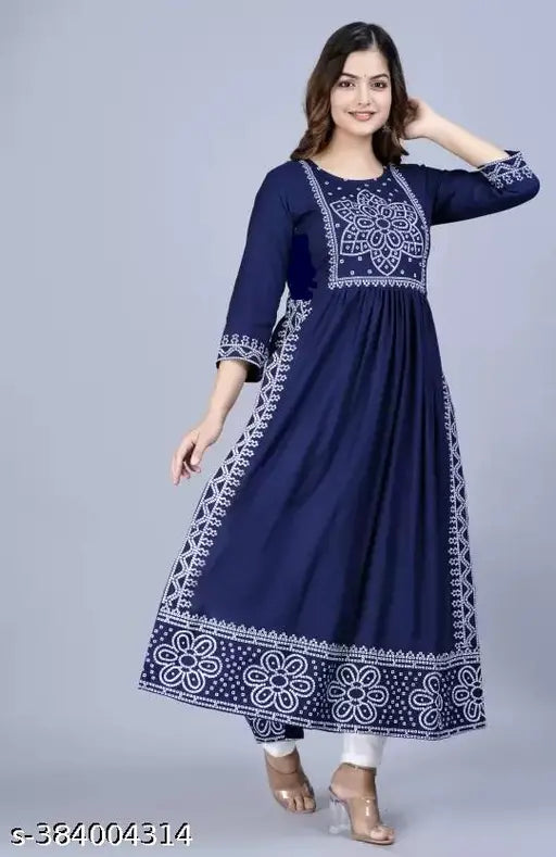 Rayon Naira Cut Kurti, three-quarter sleeves, printed women's party wear from Hinaya Textile, India