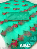 Elegant attractive heavy net saree with embroidered silk blouse, free size, 5.5m length, Indian origin